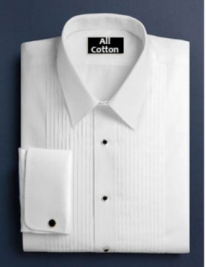 White Cotton Pleated Laydown Collar Formal Shirt #1111