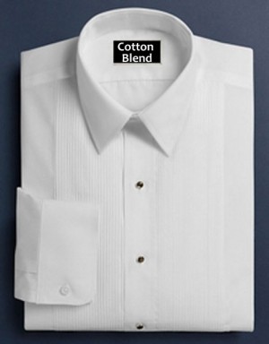 White Cotton Blend Pleated Laydown  Collar Formal