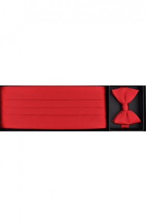 100 Silk Red Cummerbund and Bow Tie Set