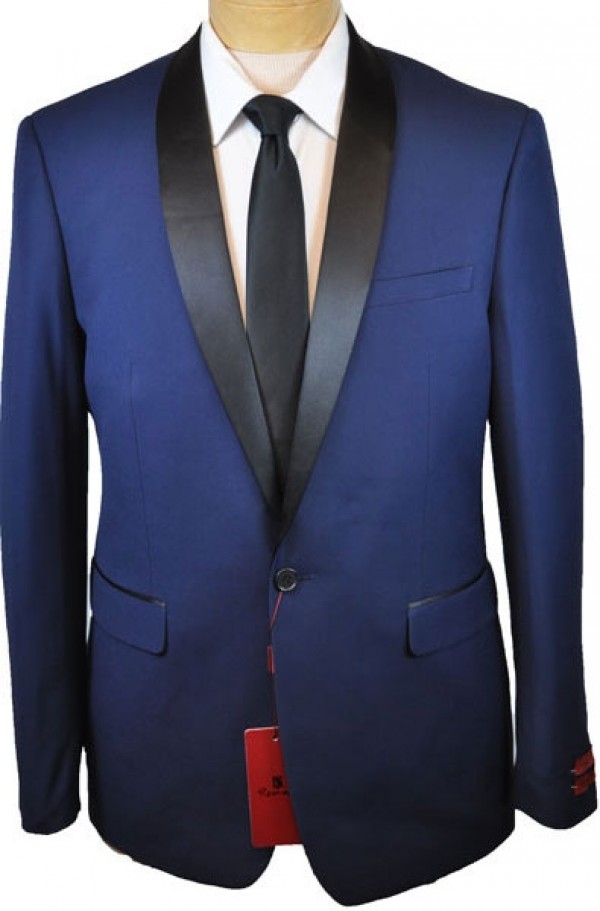 Cobalt Blue with black collar Shawl Collar Slim Fit Tuxedo 